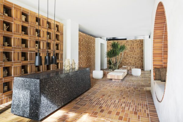 A room designed with different shades of brown tile