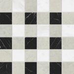Britannia Light, Snow White, Black Honed 2x2 Marble Mosaic