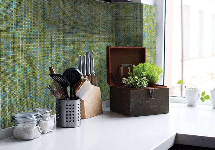 Glass tile for kitchen backsplash design.