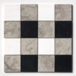 Britannia Light, Snow White, Black Honed 4x4 Marble Mosaic