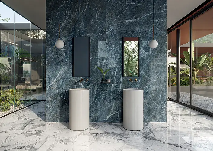 Dark blue wall panel tiles from Charm Experience by Italgraniti